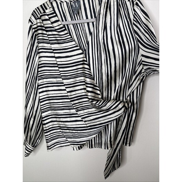 Worthington Black & Cream Soft Cross Front Long Sleeves Career Blouse XL - Picture 5 of 9